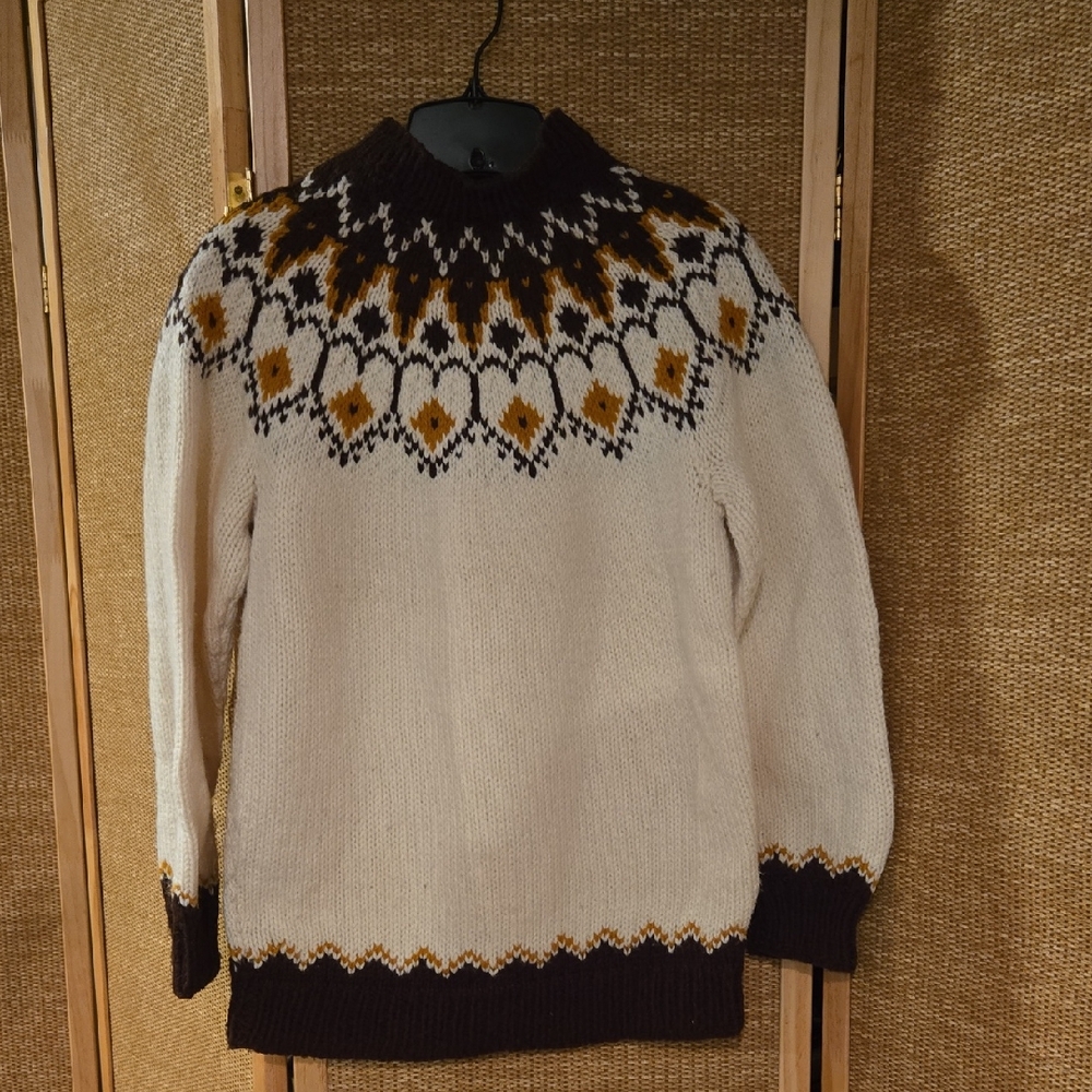 Elegant Cream and Brown Nordic Sweater